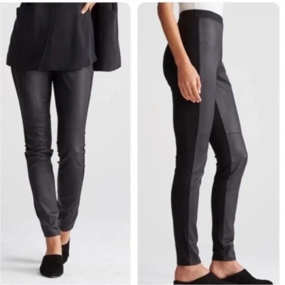 Eileen Fisher Black Leather Front Pants Size Small